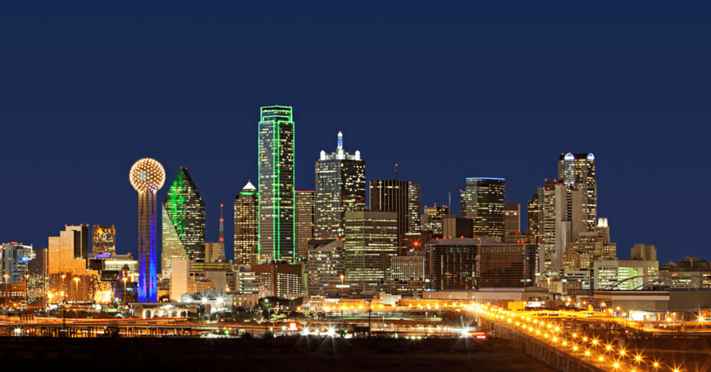 Dallas Landscape View at Night with All the City Lights