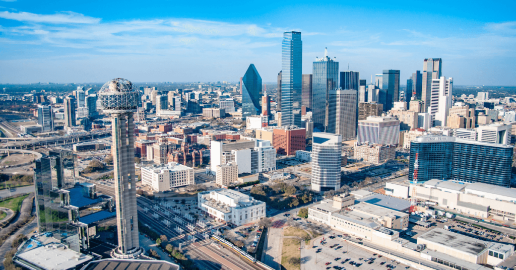 Bird's eye view of Dallas in the morning