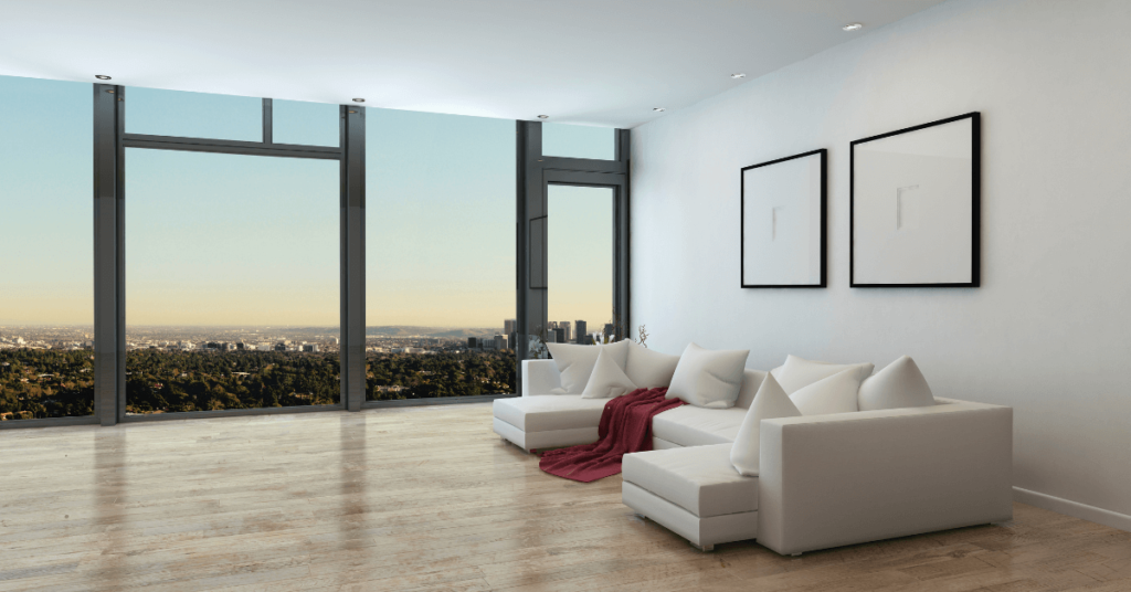 View from a High level Apartment with Floor to ceiling Glass Windows