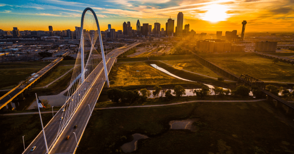 Aerial Drone Shot of the Central Business District of Dallas Tx Apartments