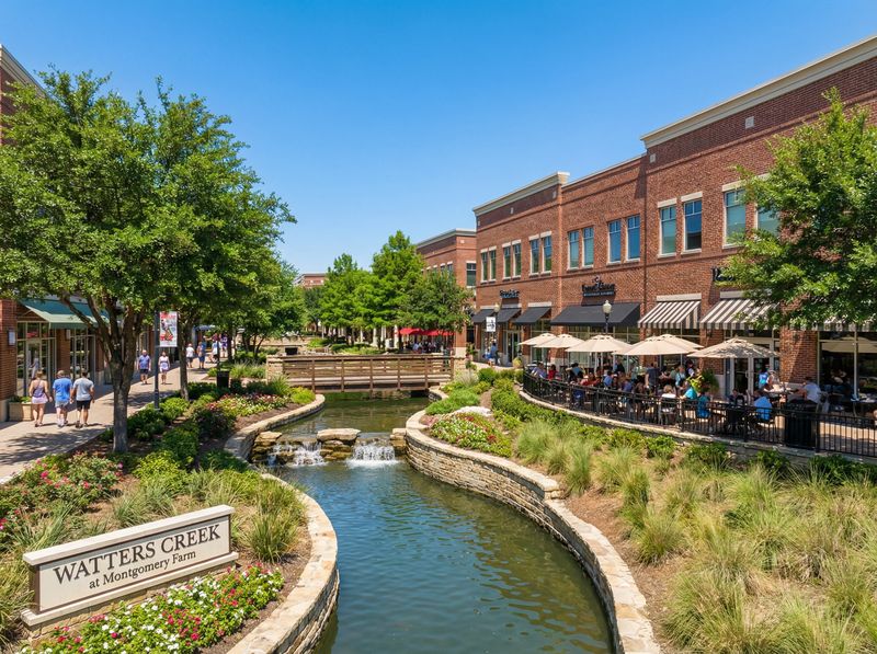 Shopping area with creek and restaurants
