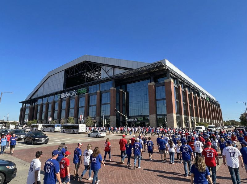 Crowd outside Globe Life Field stadium
