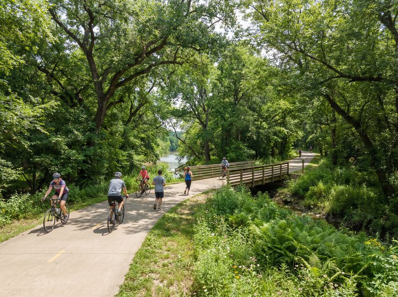 Cyclists and walkers on a scenic trail