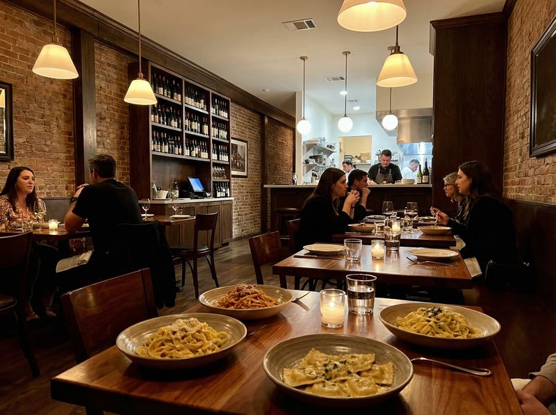 Cozy Italian restaurant interior with dining patrons
