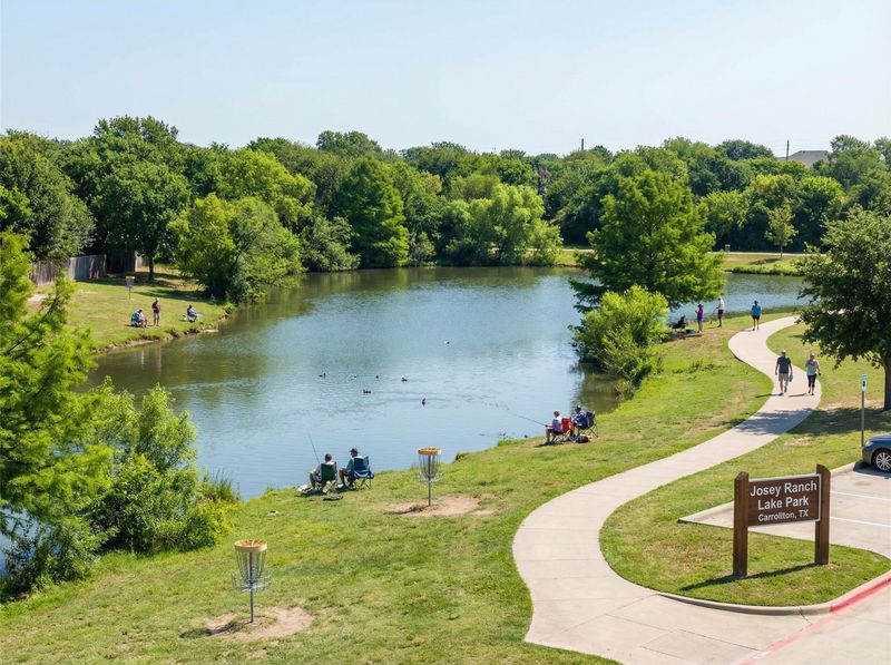 Peaceful lake scene at Josey Ranch Park