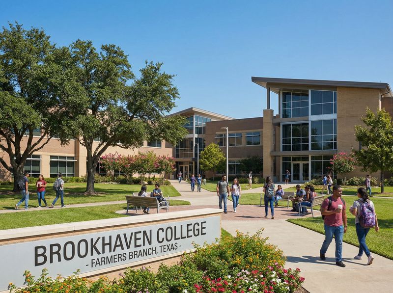 Brookhaven College campus with students walking