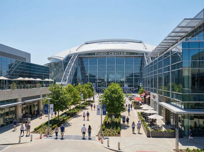 Ford Center plaza with people walking