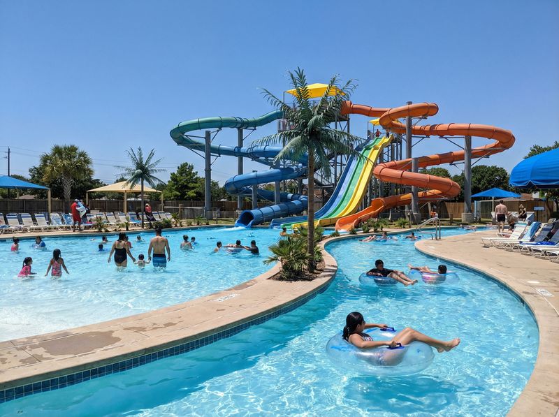 Waterpark with slides and swimming pool