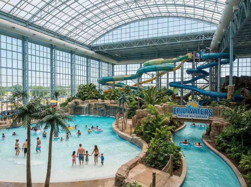 Indoor water park with slides and pool