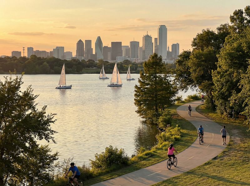 City skyline with lake and sailboats