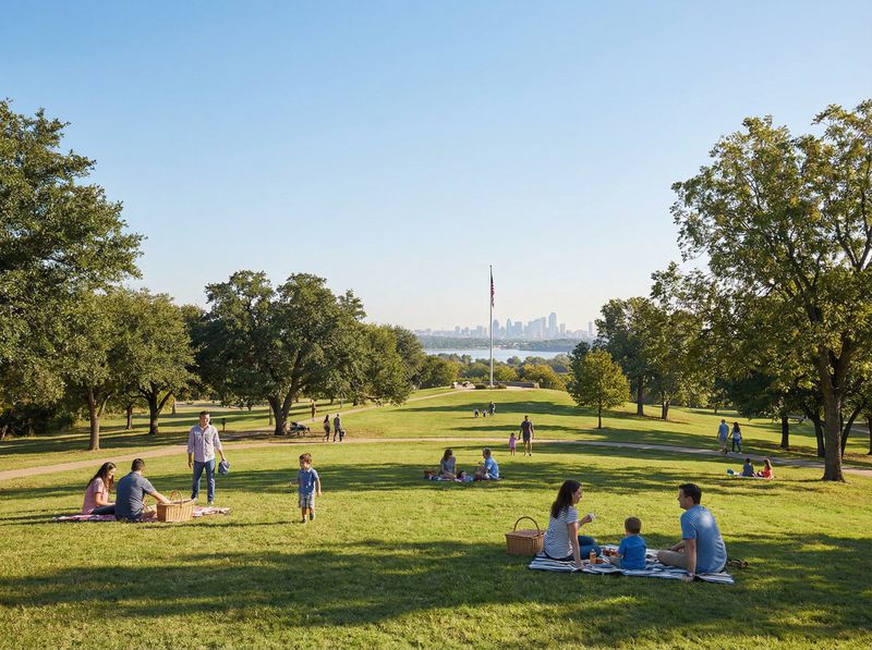 Families picnicking in a sunny park