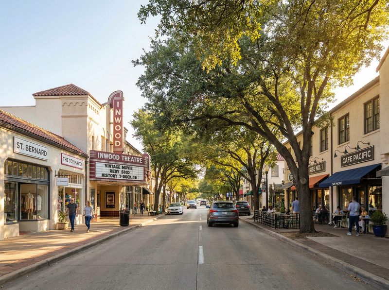 Quaint street with theater and shops