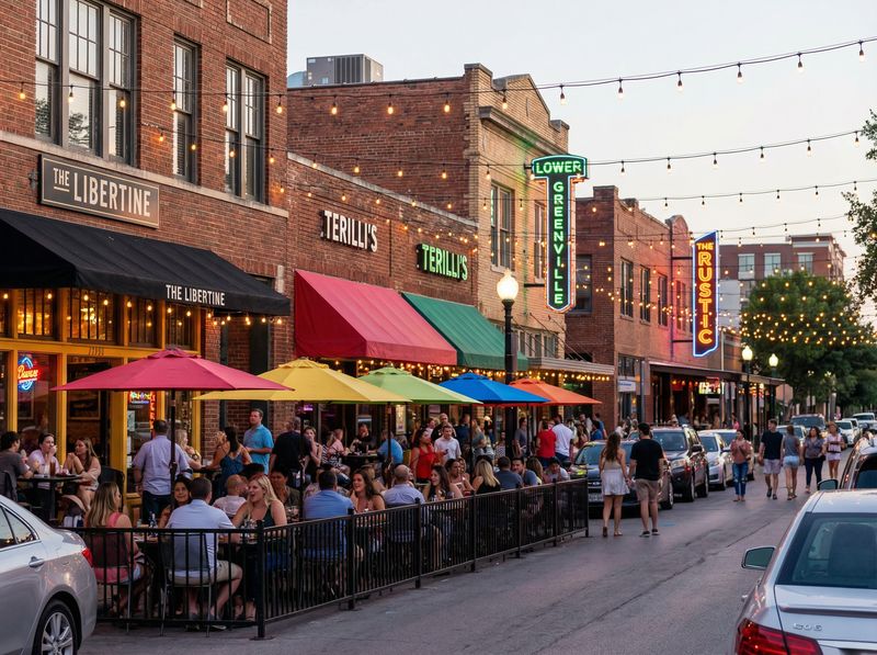 Lively street with outdoor diners and shops