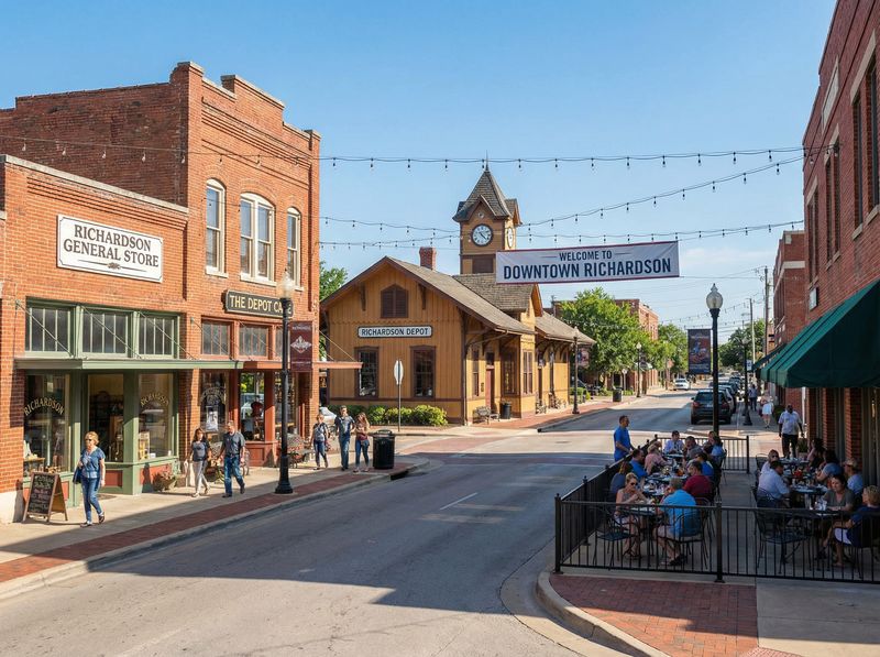 Charming downtown scene with shops and diners.