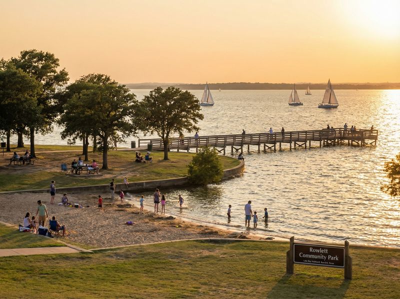 Families enjoy a lakeside sunset at a park