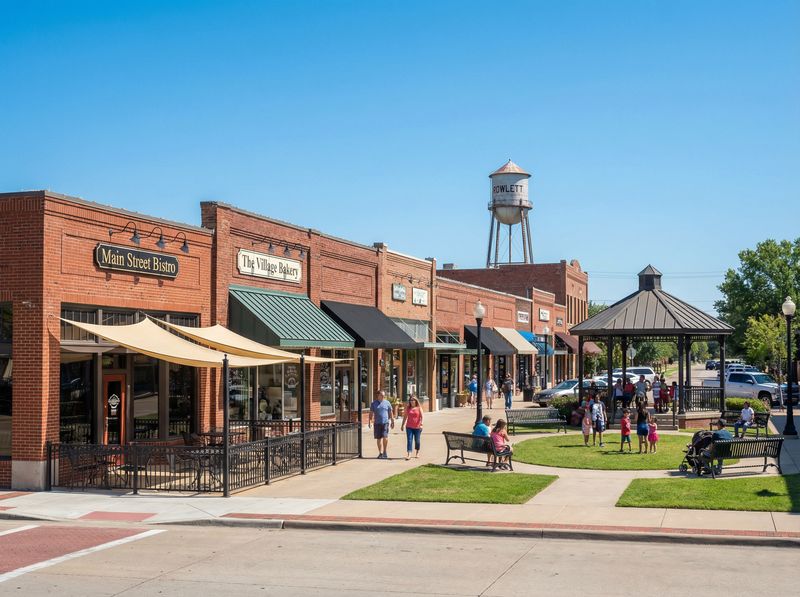 Small town square with shops and people