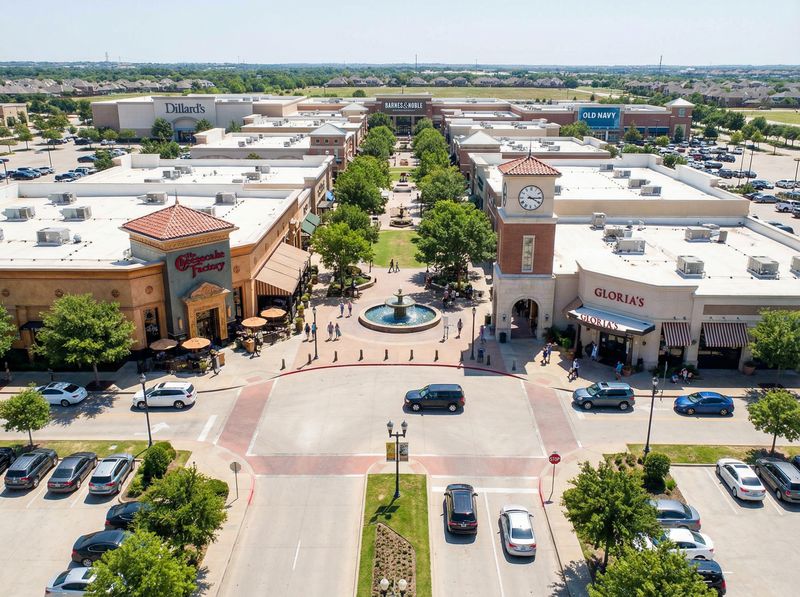 Aerial view of a shopping center.