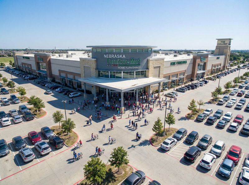 Nebraska Furniture Mart exterior with parking lot.