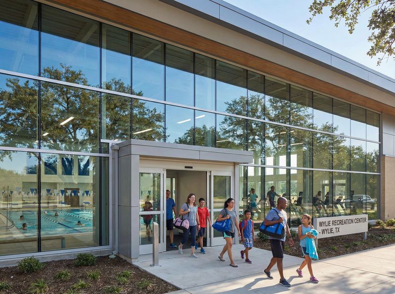 People exiting Wylie Recreation Center building