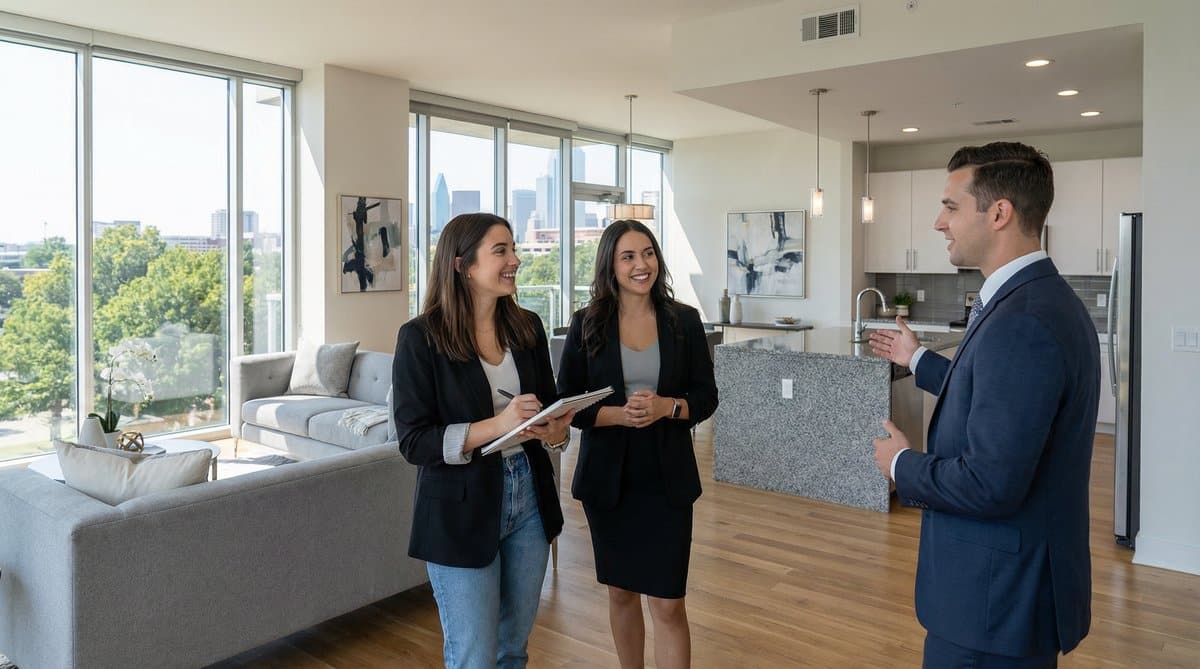 Real estate agents discussing in modern apartment