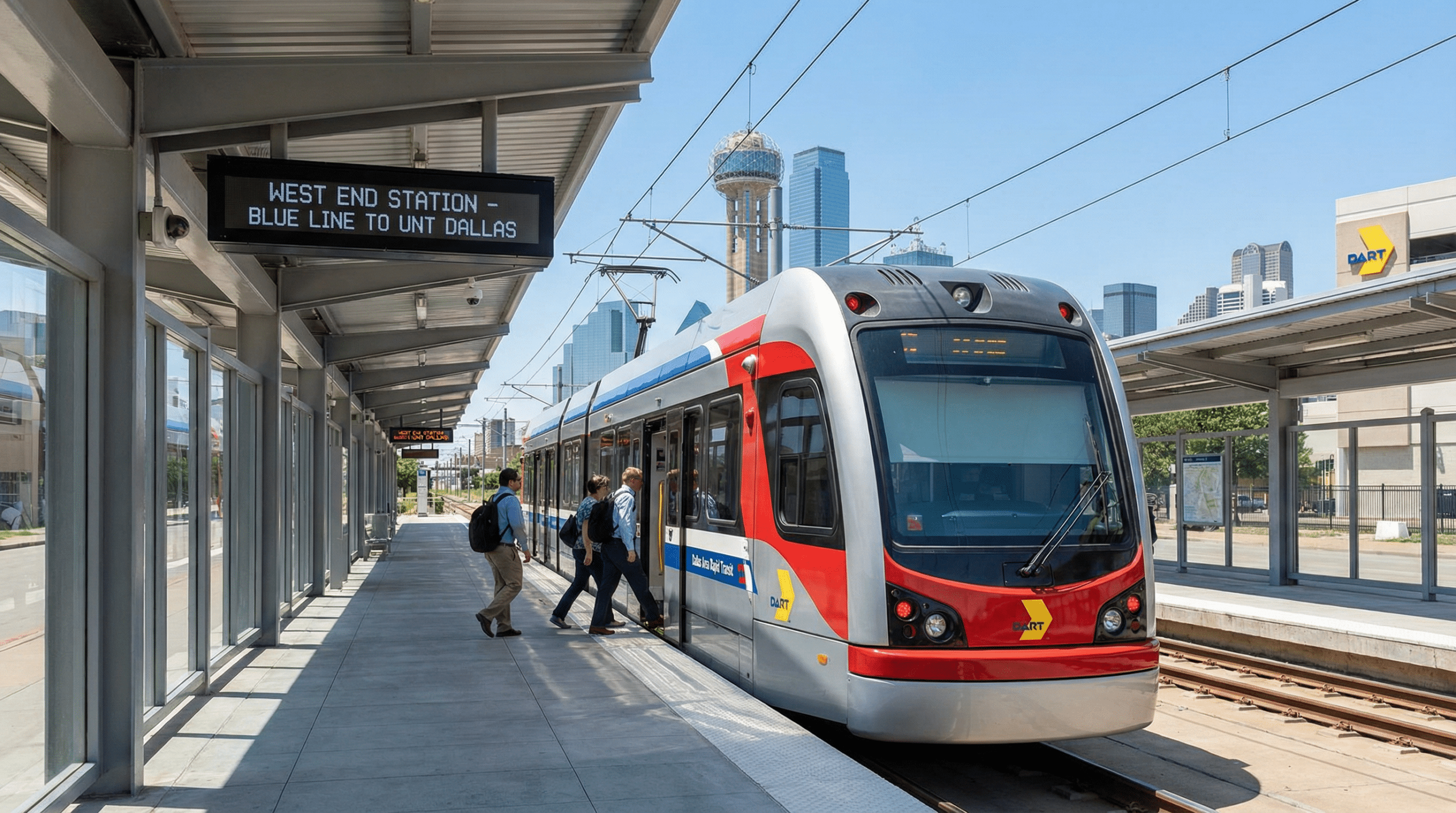 Light rail train at Dallas station