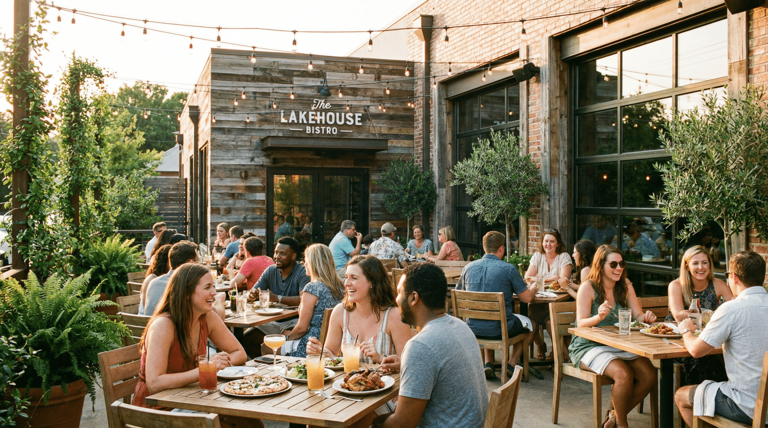Outdoor dining at Lakehouse Bistro