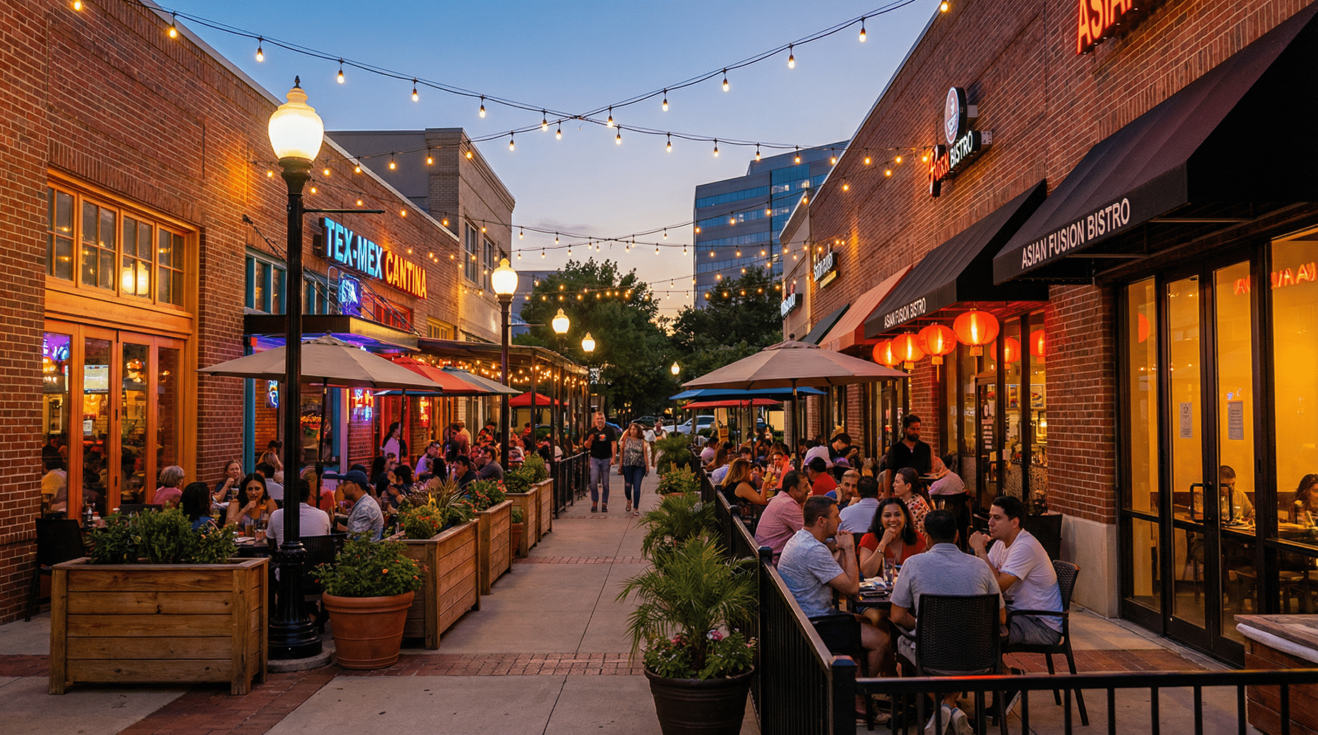 Outdoor dining on a lively street