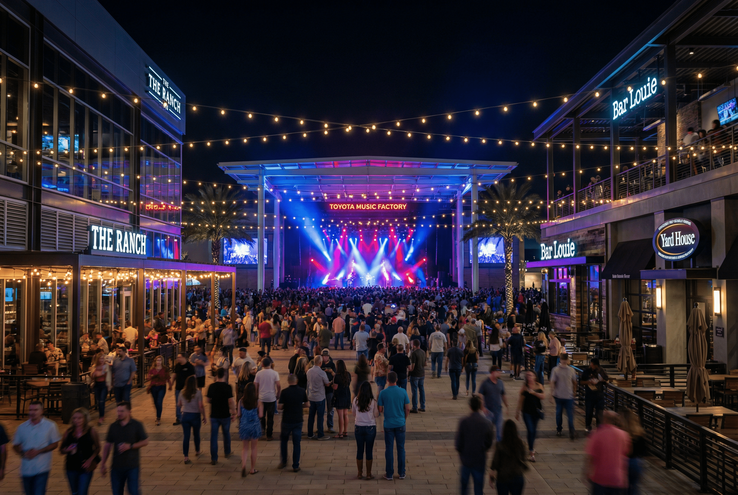 Crowd at outdoor concert venue at night